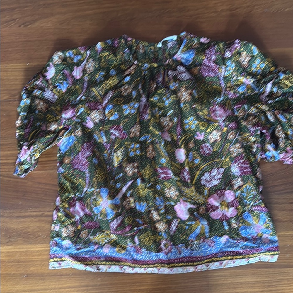 Ulla Johnson Pink and Purple Ruffled 3/4 Sleeve Blouse